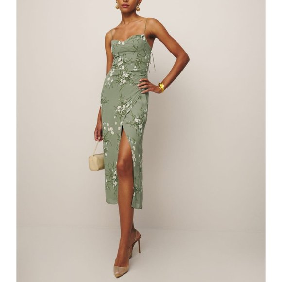 Reformation Green Floral Midi Dress - Picture 2 of 14
